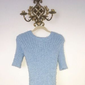 Blue Fuzzy Knee Length Body-Con